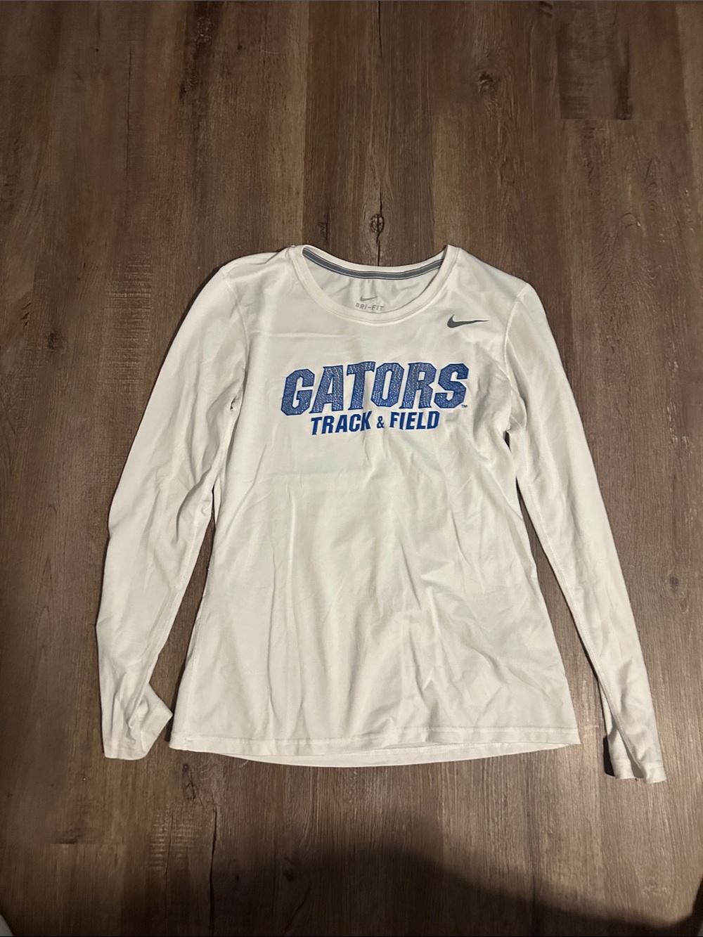 Nike White Long Sleeve 'GATORS Track & Field' Performance Top